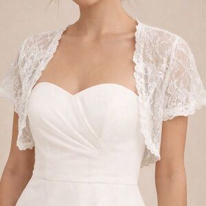 David's Bridal White Lace Sequin Bolero Shrug Wedding Jacket Cover Up